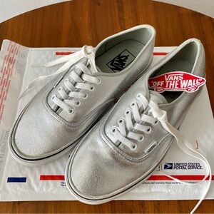 VANS Silver Metallic Leather Old Skool Sneakers